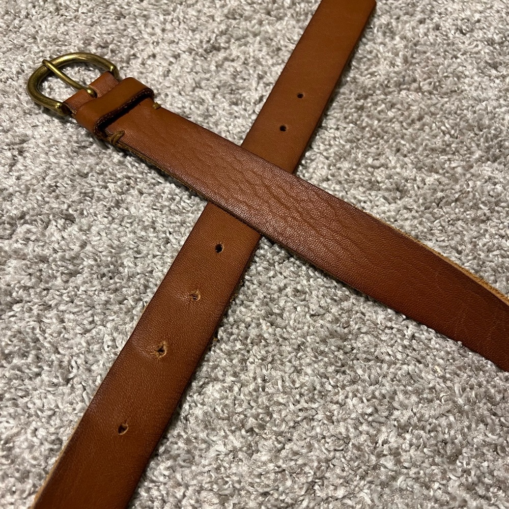 VINTAGE GENUINE LEATHER BELT WITH BRASS BUCKLE